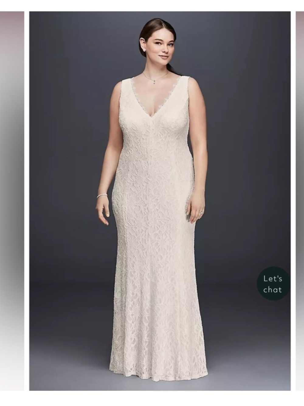 David's Bridal Lace V-Neck Wedding Gown in Ivory